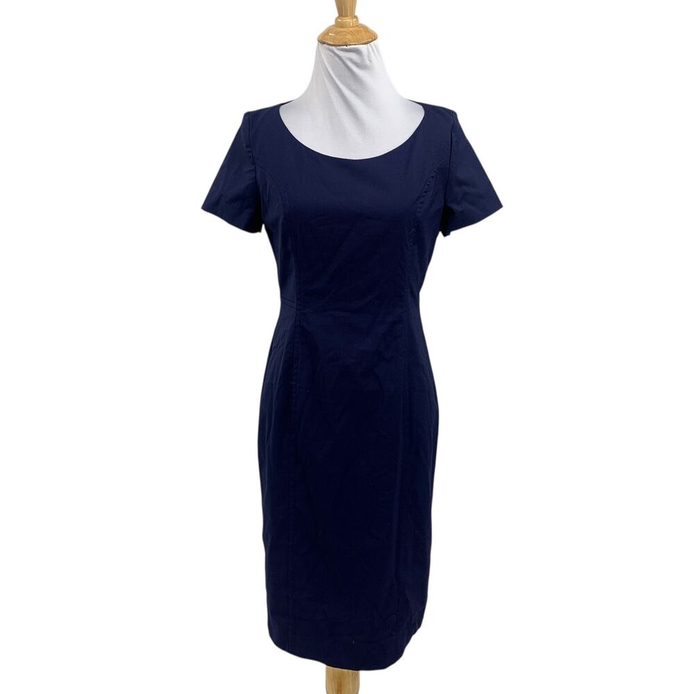 Brook Taverner Dress Womens 8 Mid Blue Teramo Short Sleeve Scoop Neck Sheath